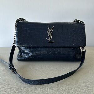 YSL Crossbody Bag in Navy Patent Crocodile Leather